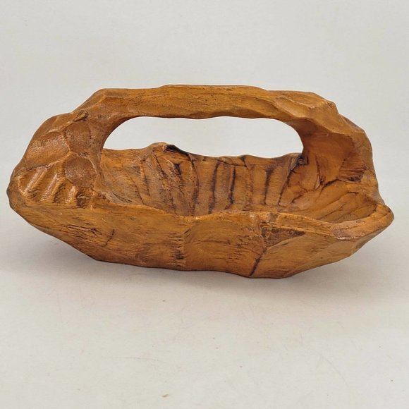 Vintage Burl Wood Basket Bowl Hand Carved Small Tree Trunk Root - Picture 2 of 3